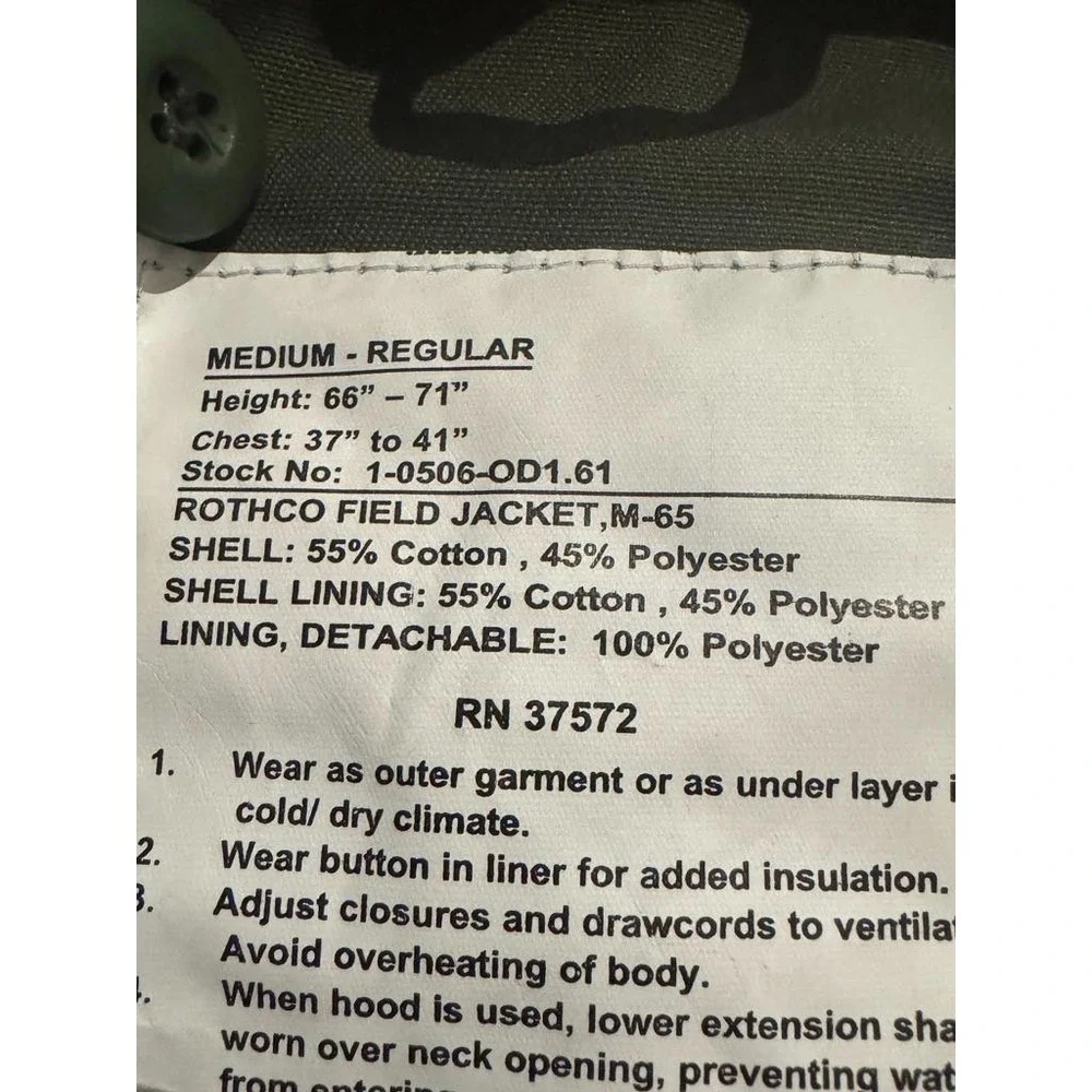 Rothco M-65 Woodland Camo Field Jacket Medium Regular Lined Custom‎ Patches